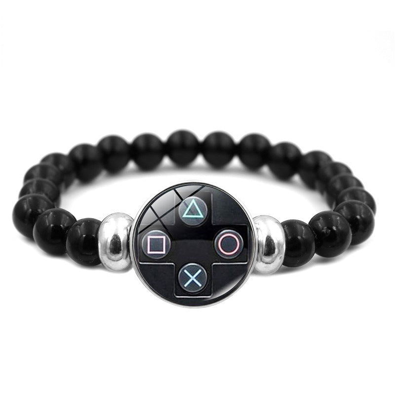 Unisex Faux Leather Bracelet With Game Controller Graphic Button Pattern And Beadwork Design With 18mm Pendant