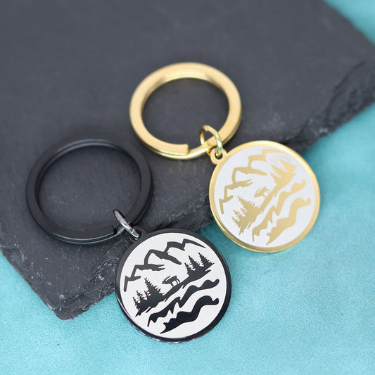 Mountain Keychain For Men And Women Carved Stainless Steel Key Ring Fashion Metal Key Holder Durable Mountain Pendant