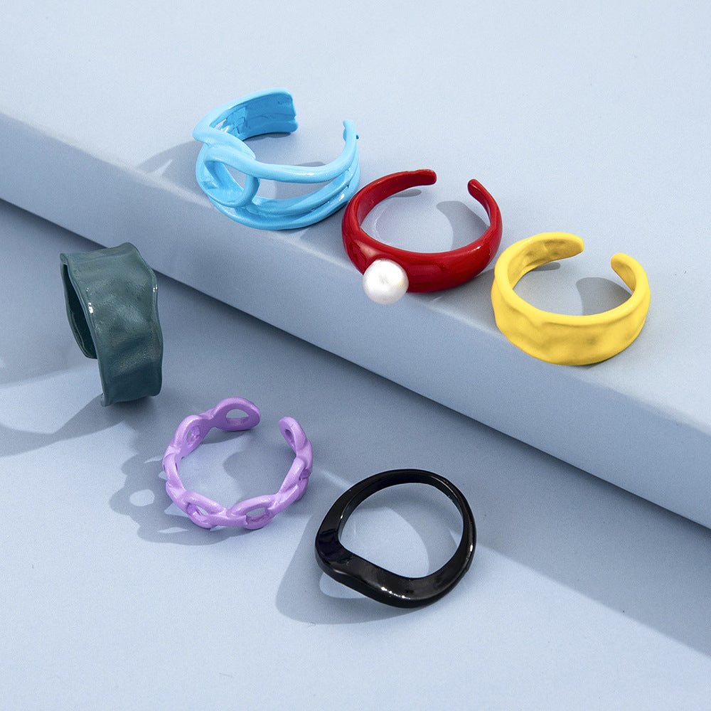 Six Piece Geometric Ring Set Alloy Knuckle Stackable Fashion Jewelry For Women And Girls Collection Daily Wear