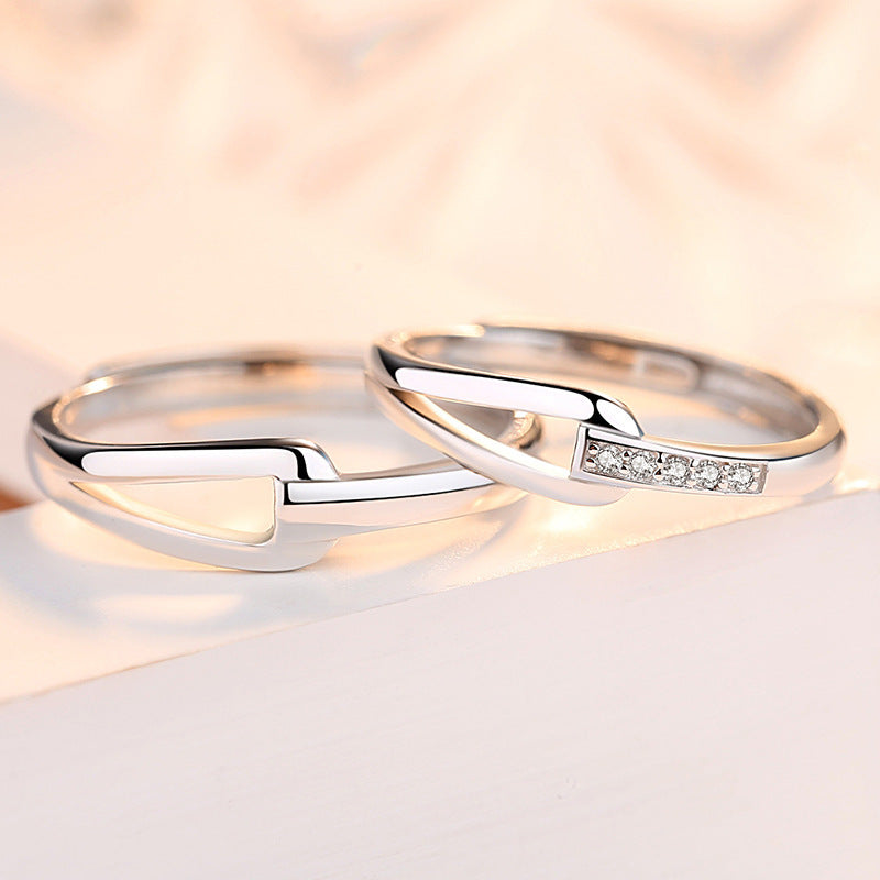 Couple Rings Simple Inlaid Diamonds Anniversary Gift