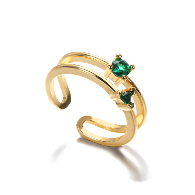 Gold Plated Green Zircon Heart Ring For Women Adjustable Copper Jewelry Elegant Dainty Gift For Everyday Style