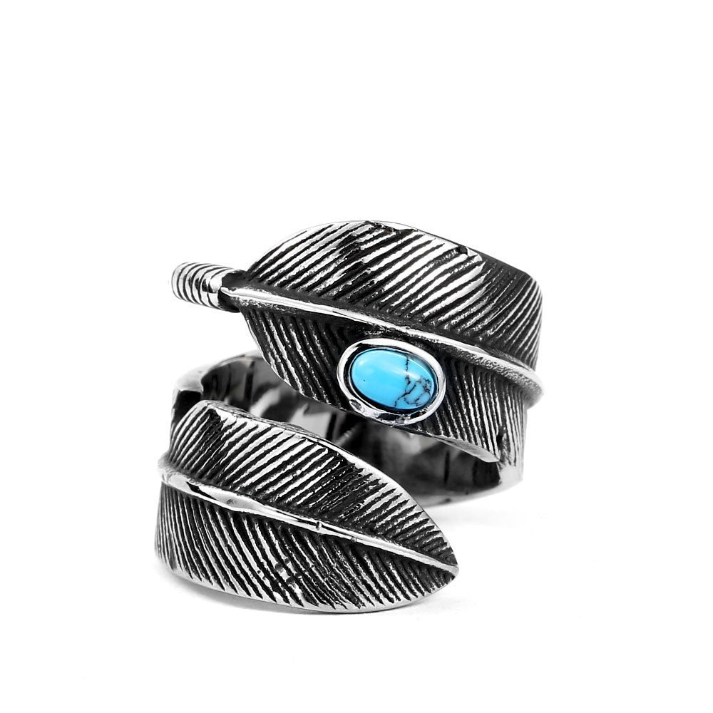 Unisex Titanium Steel Ring With Turquoise Inlaid Gemstone High Bridge Design Gold Plated Fashion Jewelry Everyday Wear