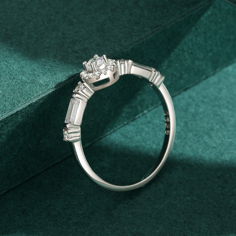 Geometric 925 Sterling Silver Ring With Gold Plated Gemstones Diamond Cut Design Jewelry Gift For Women US 5 6