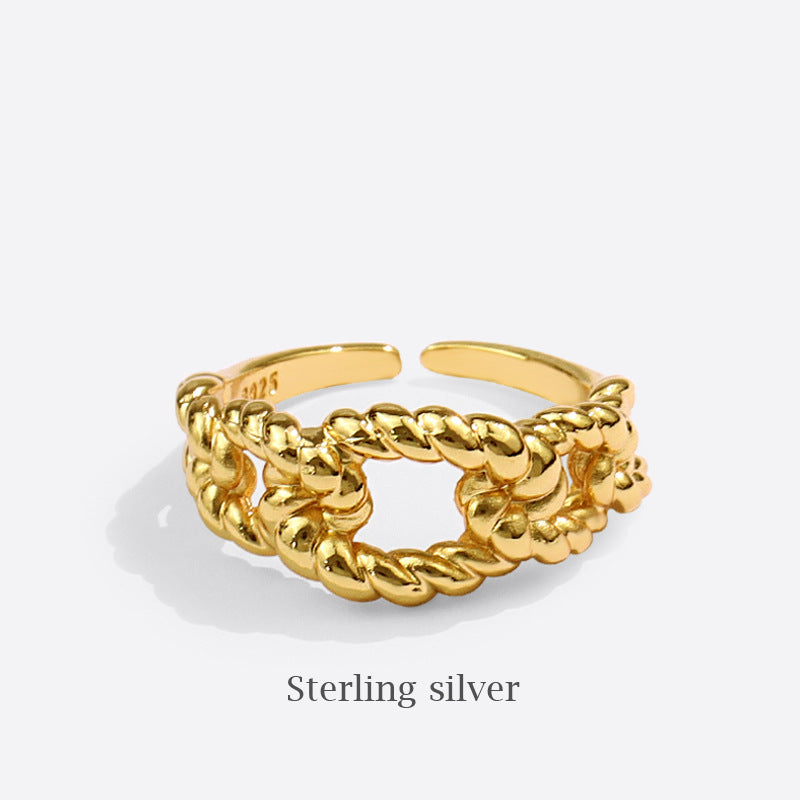 Womens Adjustable Ring Gold Hollow Silver Plated Geometric Ring Elegant Design Fashion Jewelry European American Style