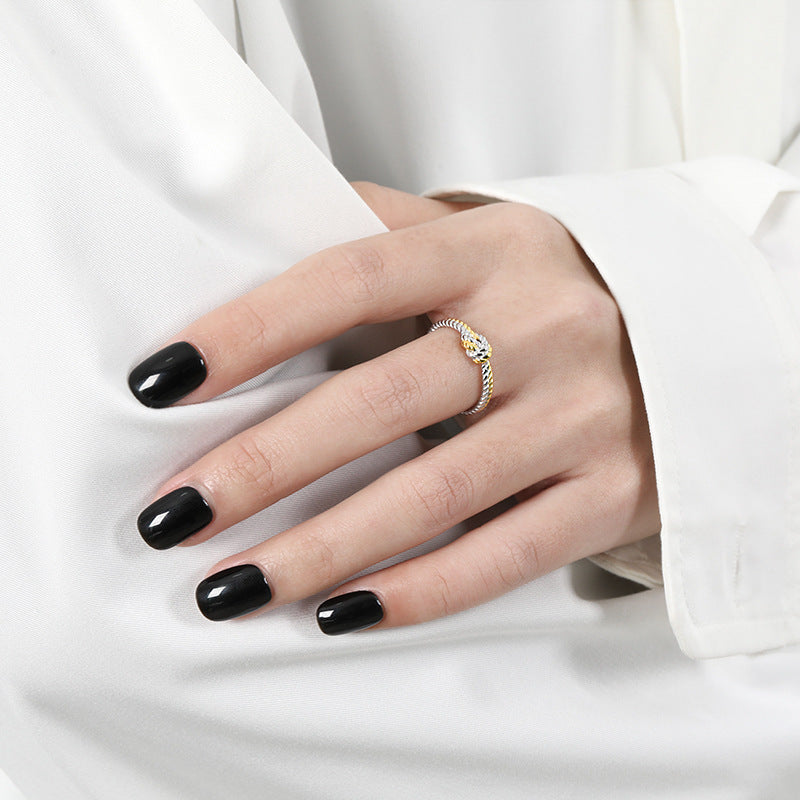 Womens Silver Ring With Braid Buckle Design Inlaid Zircon Stone Elegant Ring For Her Promise Wedding Jewelry