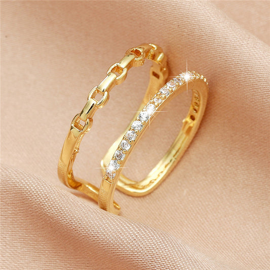 Geometric Hollow Ring Double Row Zircon Copper Band Ring for Women and Girls Everyday Wear Jewelry Gift Always