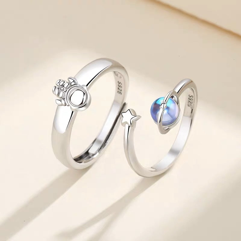 Womens Girls Cartoon Character Ring Moonstone Planet Design Alloy Celestial Jewelry Fun Everyday Unique Design