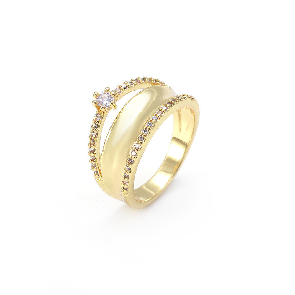 Geometric Zircon Ring For Women Copper Gold Plated European Style Modern Fashion Jewelry Gift Idea For Party Wear