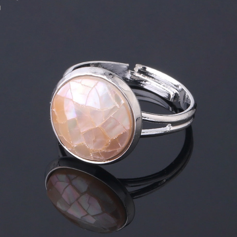 Unisex Shell Ring Adjustable Band Round Convex Copper Ring White Shell Pink Shell Abalone Jewelry Gift Giftable