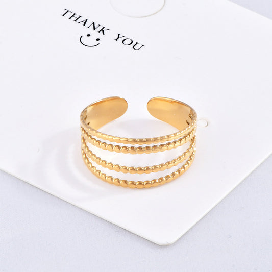 Gold Titanium Steel Ring With Irregular Pattern Open Band Size No7 Cartoon Geometric Animal Zodiac Starry Sky Design