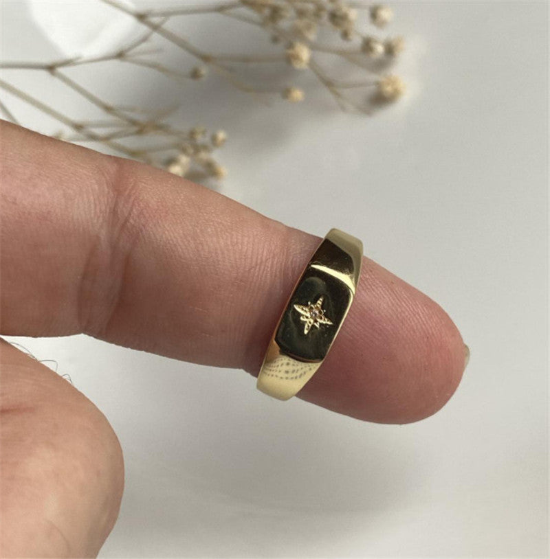 Unisex Stainless Steel Ring Six Pointed Star Seal With Gold Inlay Number Letter Text Ring Fashion Ring Fashion