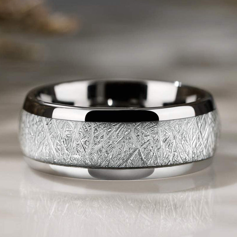 Mens Stainless Steel Ring Inlaid Stone Carbon Fiber Detailing Geometric Line Design Band Jewelry For Men Style