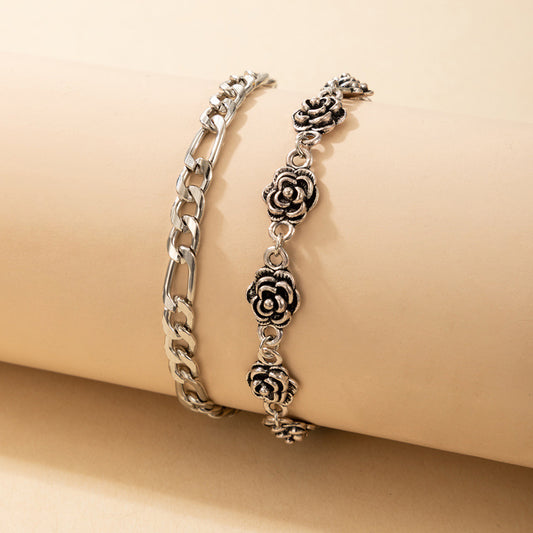 Unisex Two Layer Geometric Design Bracelets With Metal Buckle Clasp Vintage Rose Alloy Jewelry Set Casual Wear