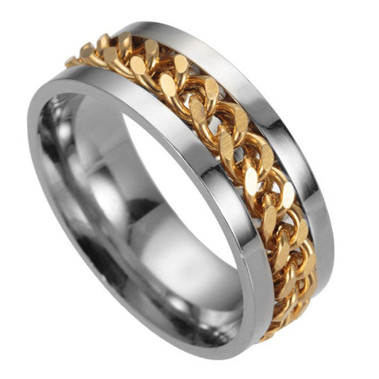 Men's Vintage Rotating Chain Ring Titanium Steel Band With Stainless Steel Inlay Electroplated Finish For Everyday Wear