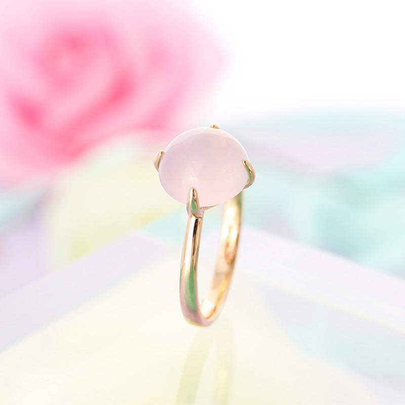 Women's U Shape Ring with Semi Precious Stone Inlay Gold Plated Copper Ring Fashion Jewelry Ring for Women Girls Semi-treasure Chalcedony Ring