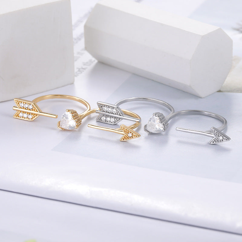 Womens Adjustable Zirconia Arrow Ring Copper Jewelry Dainty Elegant Statement Accessory For Daily Wear Anniversary Gift