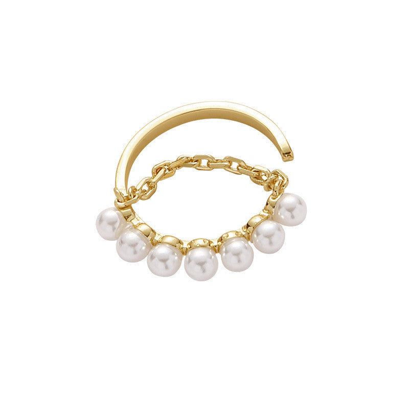 Vintage Beaded Pearl Ring With Gems Alloy Jewelry For Women