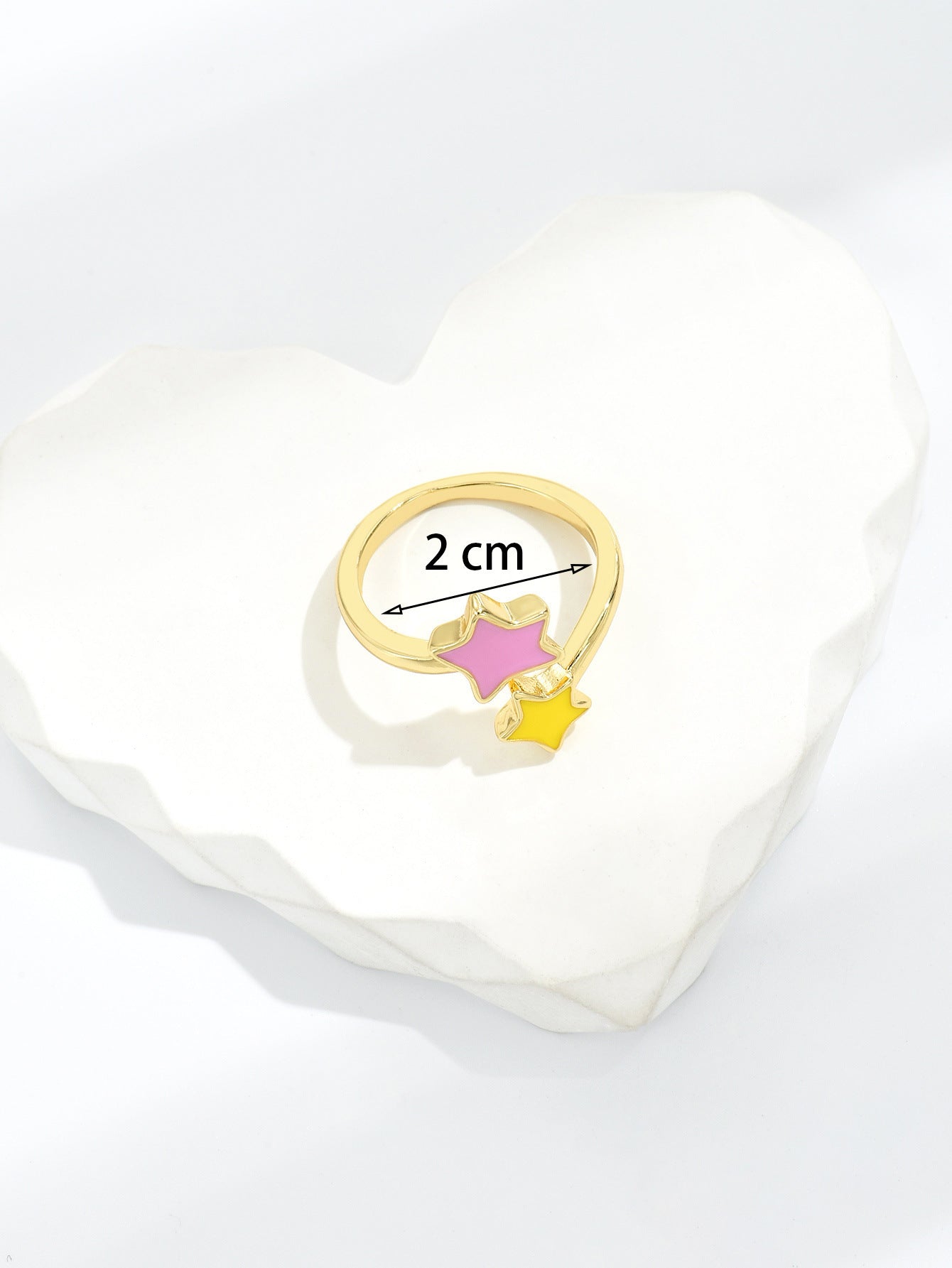 Womens Open Ring Copper Heart Shaped Design With Geometric Round Elements And Colorful Leaves Pink Yellow Shine