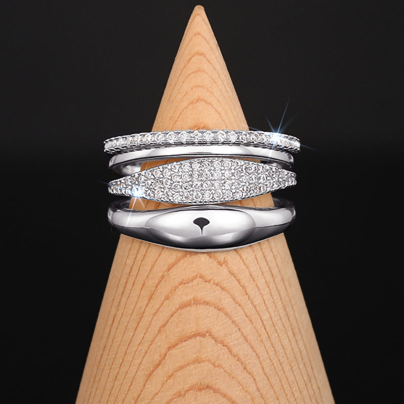 Women Ring Set 4 Piece Rhinestone Zircon Inlaid Gold Copper Geometric Fashion Jewelry Gifts For Everyday Wear