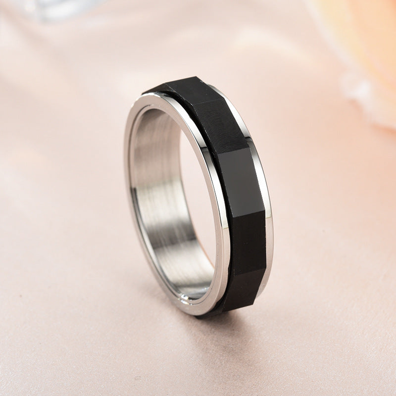 Mens Spinner Ring Stainless Steel Rotating Black Geometric