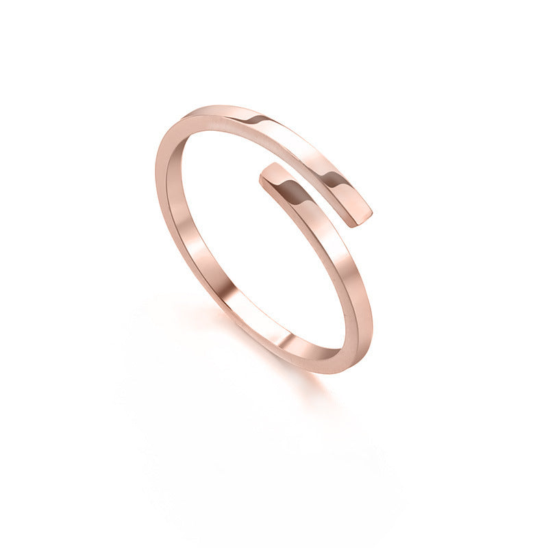 Stainless Steel Adjustable Ring For Women Glossy Plain Band Gold Or Rose Gold Finish Elegant Everyday Accessory