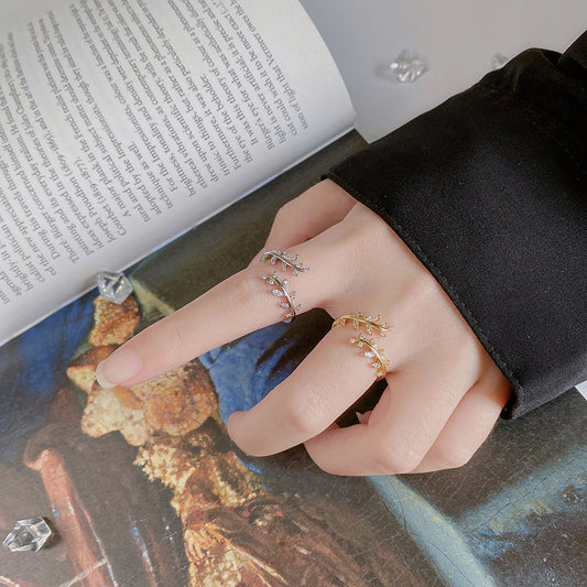 Womens Adjustable Copper Ring With Sparkling Zircon Stones Leaf Twig Design Jewelry Gift For Women Fashion For