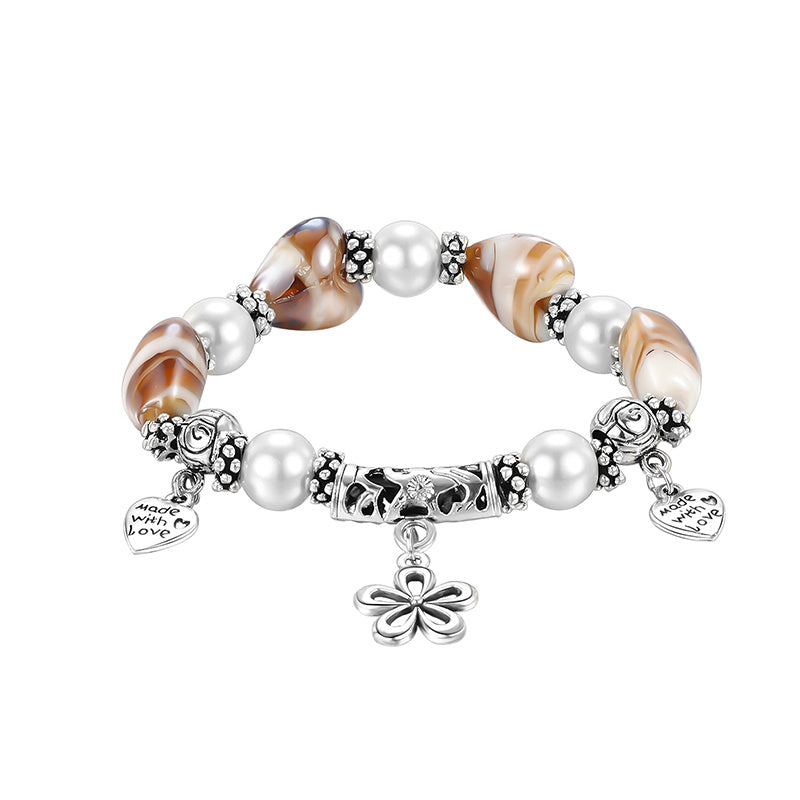 Geometric Pearl Bracelet Colored Glaze Alloy Bangle For Women Long All Match Jewelry Gifting Perfect Accessory