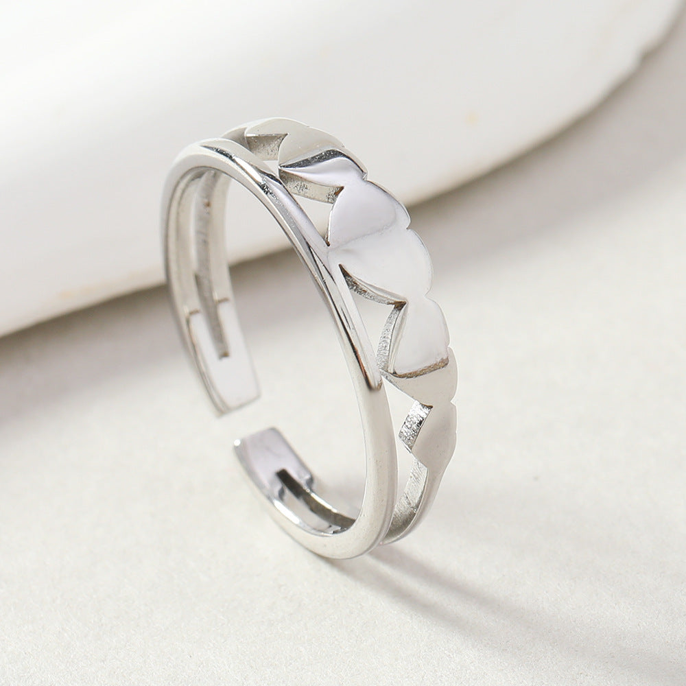 Couples Heart Ring Geometric Open End Stainless Steel Ring