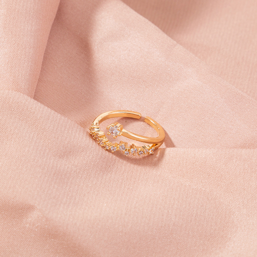 Adjustable Sparkling Zircon Ring Copper European Design Electroplated Jewelry Gift Ready For Any Occasion Stylish