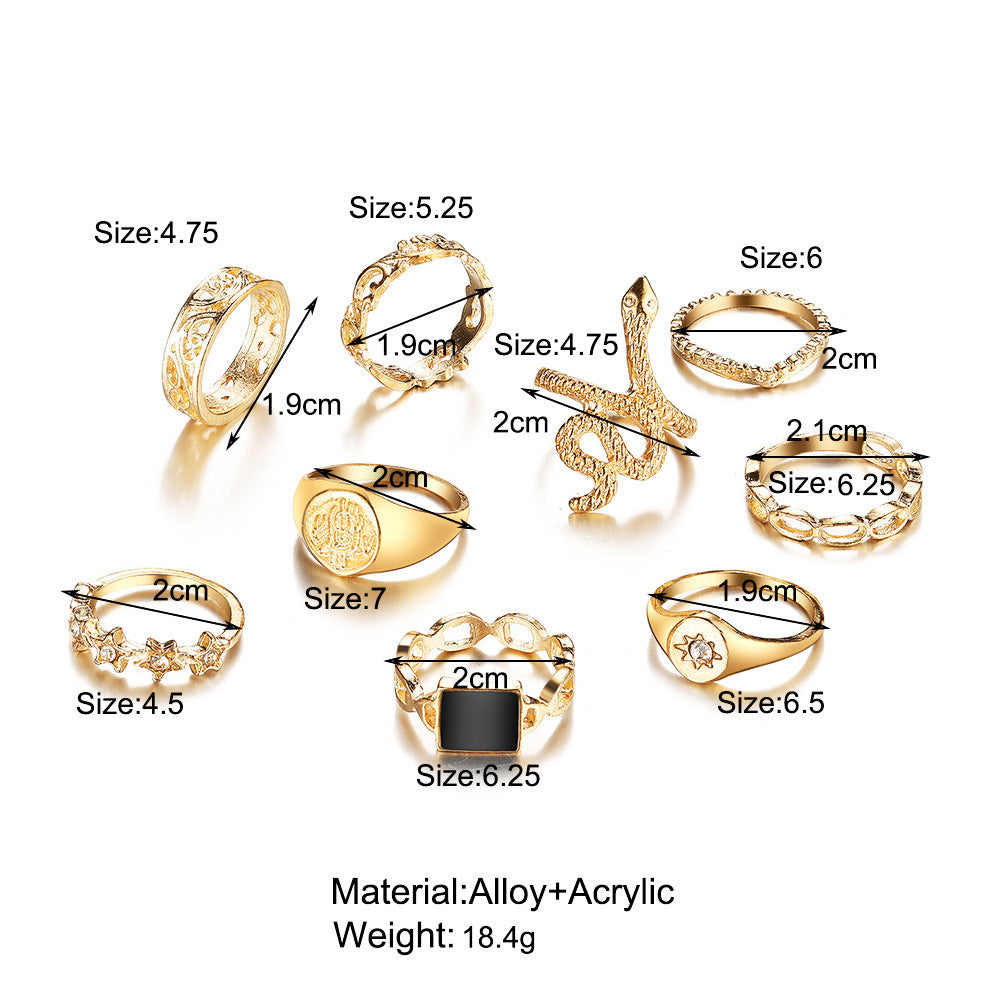 Alloy Ring Set 9 Piece Flower Animal Zodiac Rings With Diamond Inlays Euro Style Rings For Gifts Women And Men