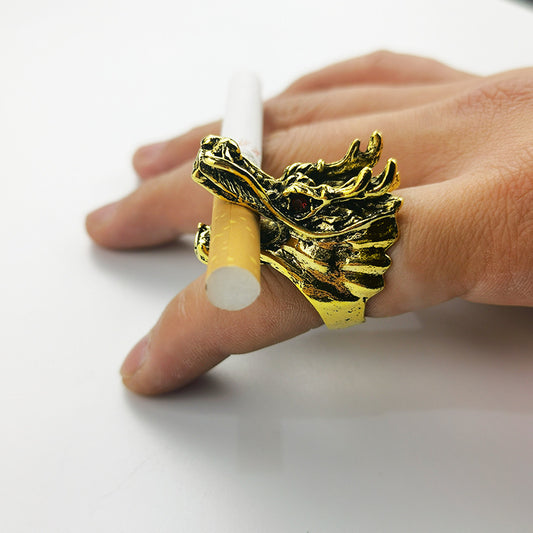 Men Adjustable Alloy Ring With Dragon Skull Snake Wolf Animal Designs Hop Style Bold Metal Accessories For Men