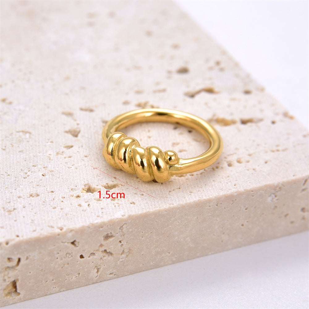 Women Stainless Steel Ring Twist Band Geometric Croissant Ring Gold Tone Fashion Jewelry Gifts For Her Elegant