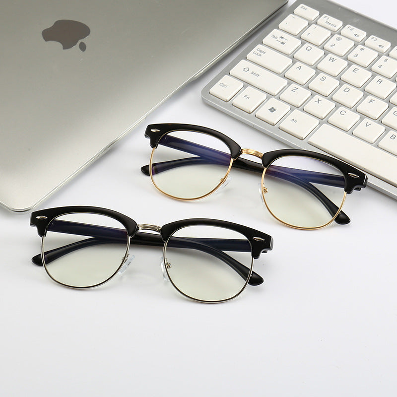 Blue Light Blocking Glasses With Metal PC Frame And Flat Lens Eyewear Black Frame Gold Frame Black Gold Accent