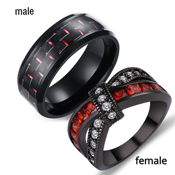 Womens Black Gold Tone Cross Ring Garnet Red Zircon Geometric Alloy Inlaid Jewelry For Women Elegant Statement Piece