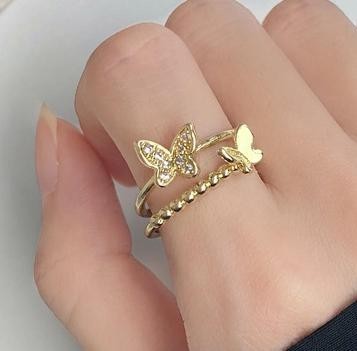 Womens Alloy Butterfly Ring Simple Design Fashion Temperament Electroplated Hollowed Out Love Ring Sleek Style