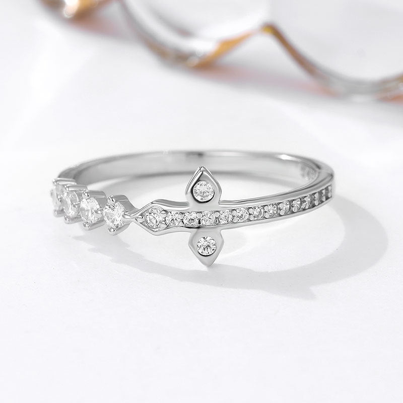 Sterling Silver Diamond Ring White Gold Finish Design