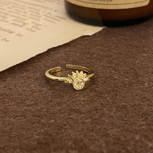 Womens Geometric Inlay Ring With Golden Sun Accent Alloy Fashion Ring For Women Jewelry Accessory Trend Trendy