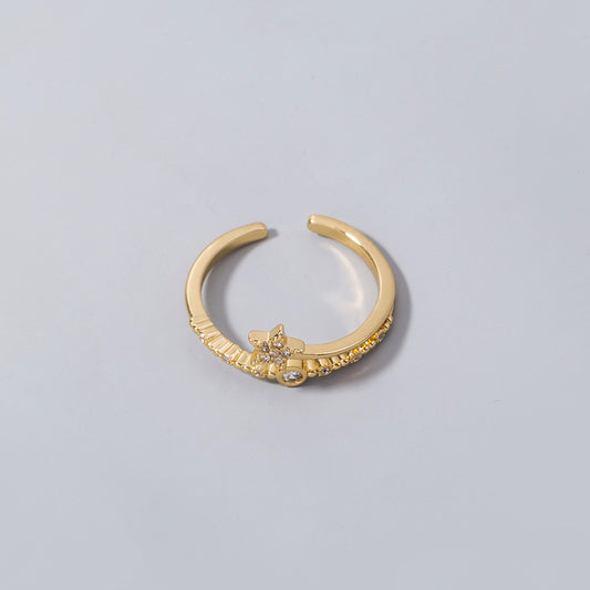 Gold Ring With Geometric Five Point Star Design Inlaid Copper Zircon Jewelry Gift For Her Elegant Shine Finish