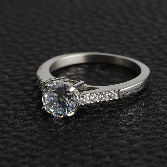 Ladies Titanium Steel Ring Inlaid Zircon Silver Plated Simple Stylish Band Women's Fashion Jewelry