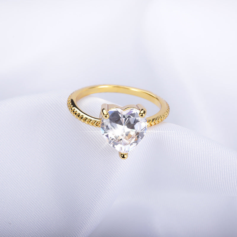 Womens Heart Ring With Zircon Accent Copper Ring For Women Heart Shaped European And American Ring Metal Shine
