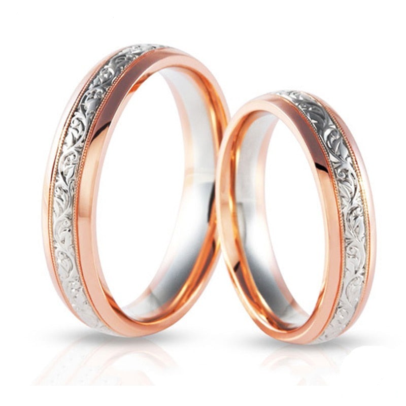 Rose Flower Couple Ring European And American Rose Gold Plated Ring For Men And Women Two Color Wedding Ring Couples