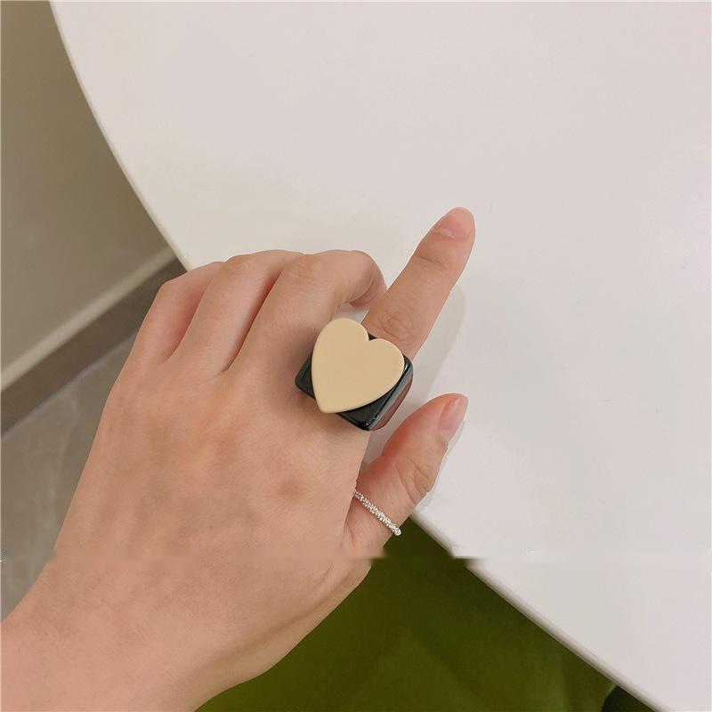 Womens Heart Resin Ring Cute Candy Color Ring Korean Fashion Plastic Love Ring For Women Cute Resin Heart Ring