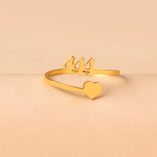 Stainless Steel Lucky Number Ring Adjustable Text Lettering Design Gold Tone Jewelry For Women And Girls Style