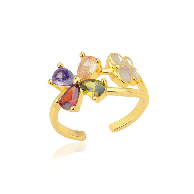 Retro Blue Zircon Ring for Women Geometric Copper Adjustable Statement Jewelry Niches Trendy Personality Rings