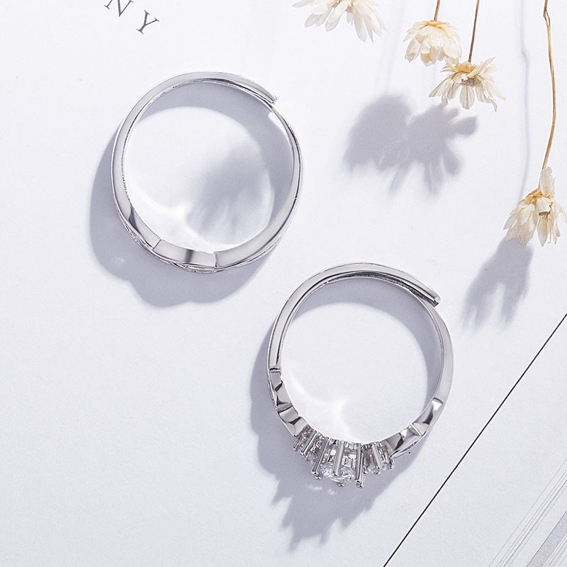 Sterling Silver Couple Rings Adjustable Opening Geometric Electroplated Matching Promise Rings For Anniversary And Gift