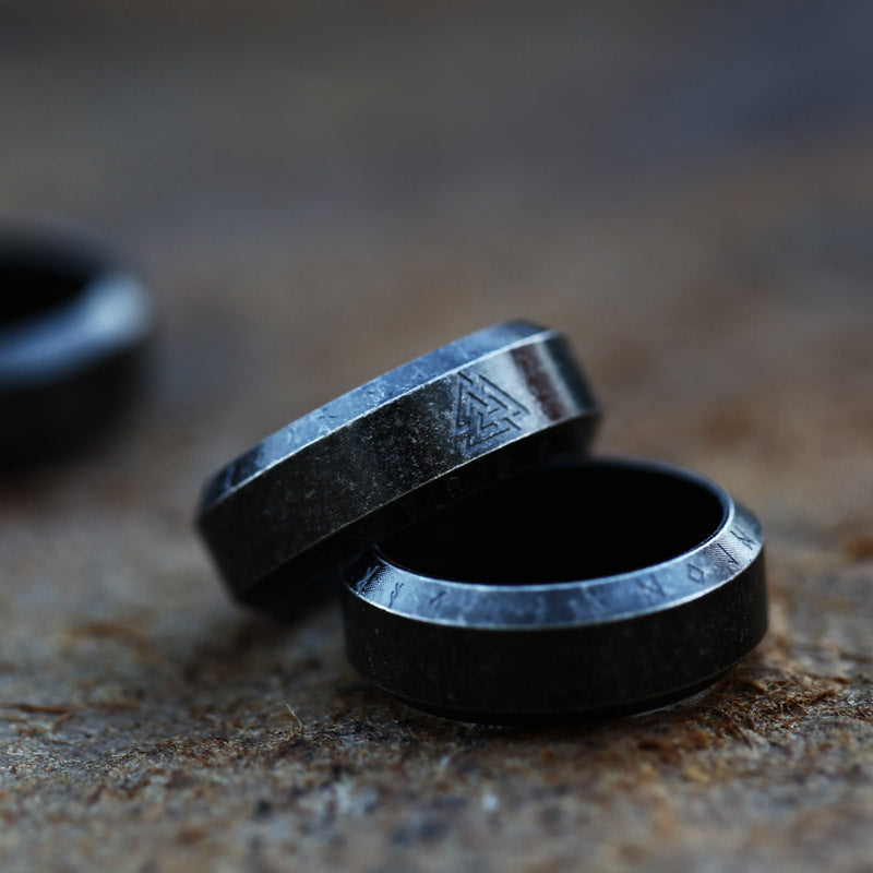 Stainless Steel Ring With Black Carved Dragon And Triangle Pattern For Men Ancient Style Size US 7 8 9 For Men