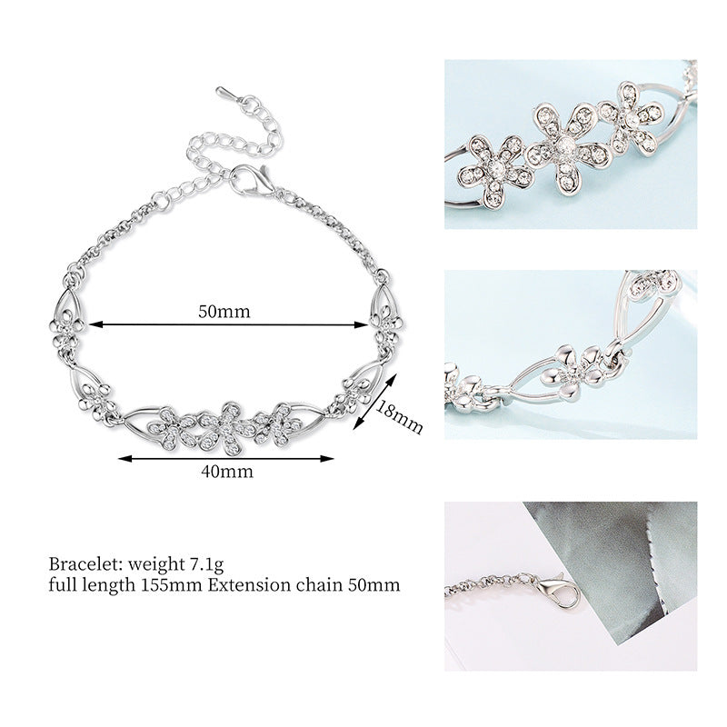 Womens Flower Bracelet Delicate Modern Design Electroplated Finish For Everyday Or Occasions Zinc Alloy Floral