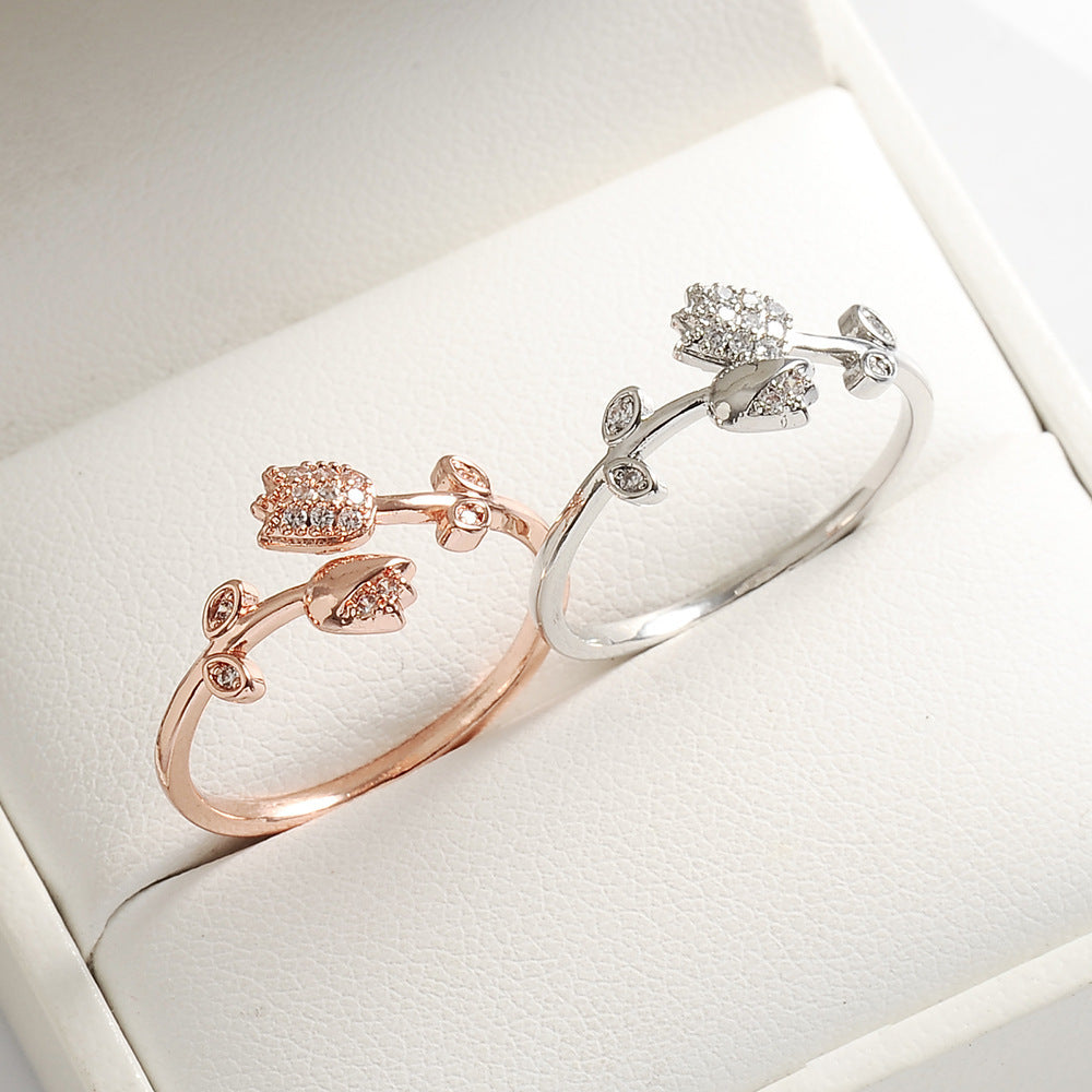 Vintage Rose Copper Ring With Inlaid Gemstones Flower Design For Women European Fashion Ring Elegant Accessory