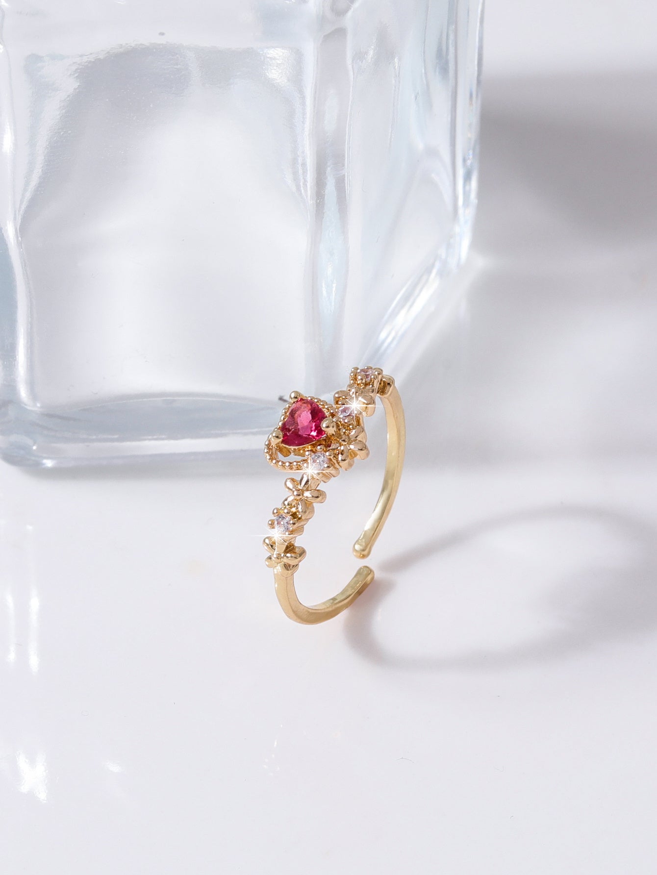 Ladies Geometric Ring Adjustable Copper Zircon Ring European Fashion Gold Ring Ruby Red Geometric Design Rings