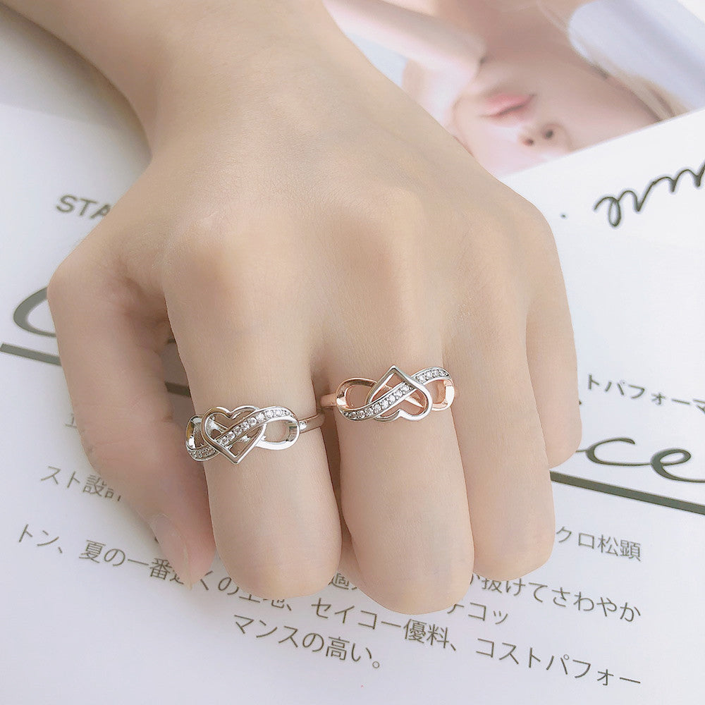 Electroplated Copper Ring Inlay Hollow Heart Shape Infinity Design Jewelry Gift For Her Elegant Stylish Jewelry